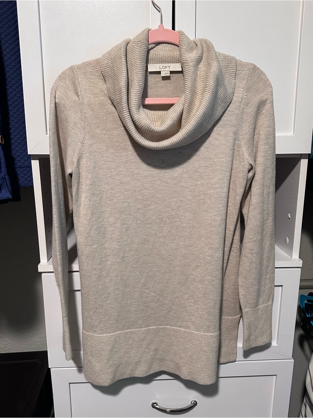 LOFT Oatmeal Beige Cowl Neck Tunic Sweater Size Small